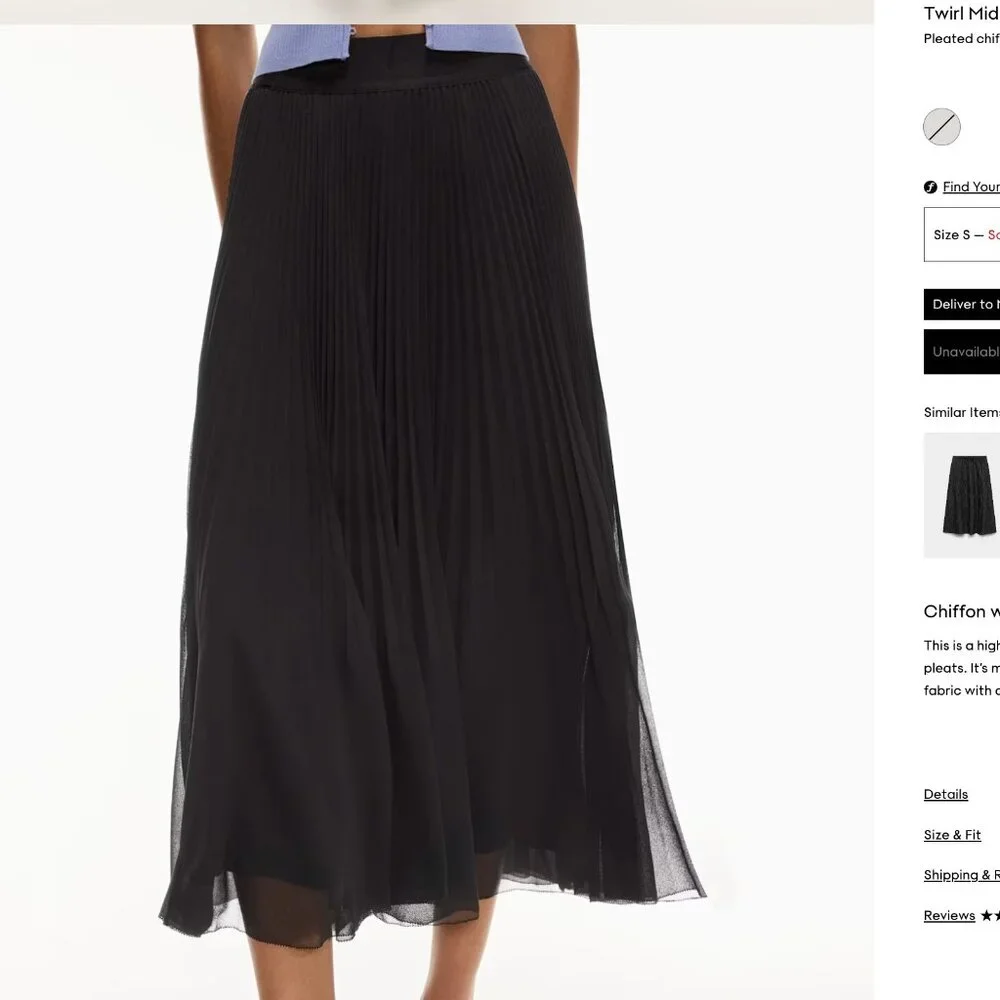Wilfred Twirl Midi Skirt: Pleated chiffon - midi skirt Black - Artizia - Picture 7 of 8
